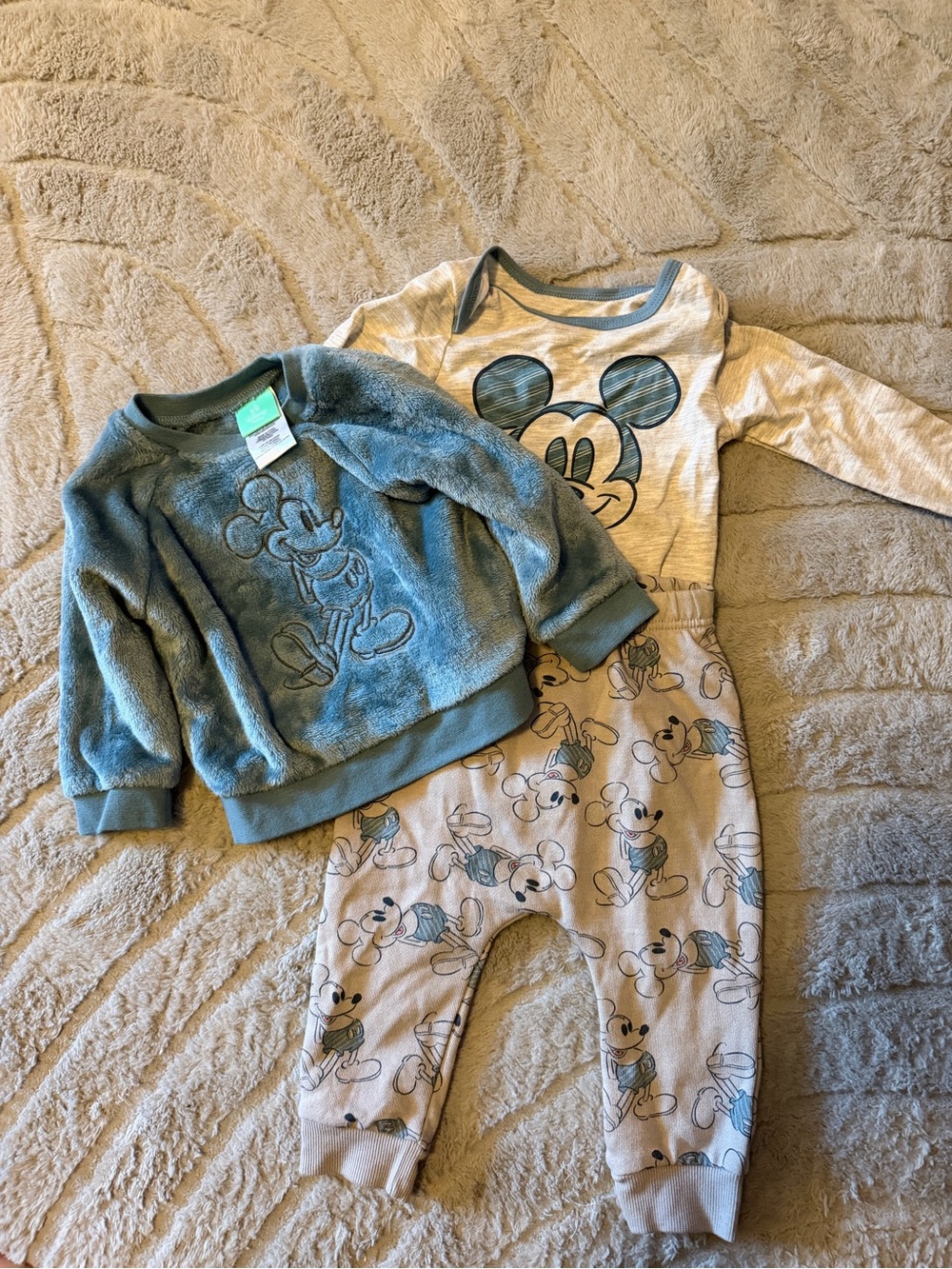 Mickey Mouse Three Piece Baby Set - Blue & Cream